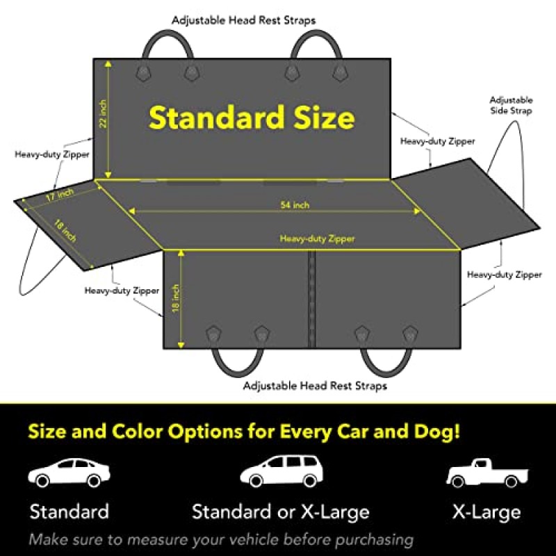 Meadowlark 개 자동차 시트 커버, 뒷좌석용 고강도 개 시트 커버, 미끄럼 방지 추가 패딩 개 해먹, 자동차 트럭 및 SUV용 방수 뒷좌석 보호대(54