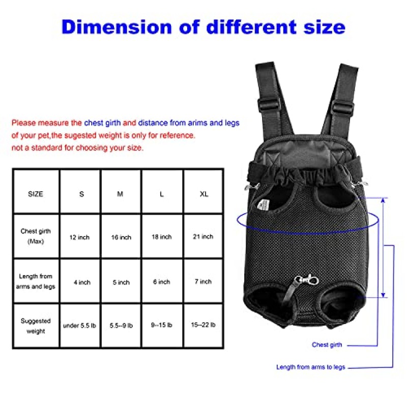 GEEPET 다리가 앞쪽으로 향한 개 캐리어 걷기 하이킹 자전거 및 오토바이(소형)용 핸즈프리 조절식 애완 동물 배낭 캐리어