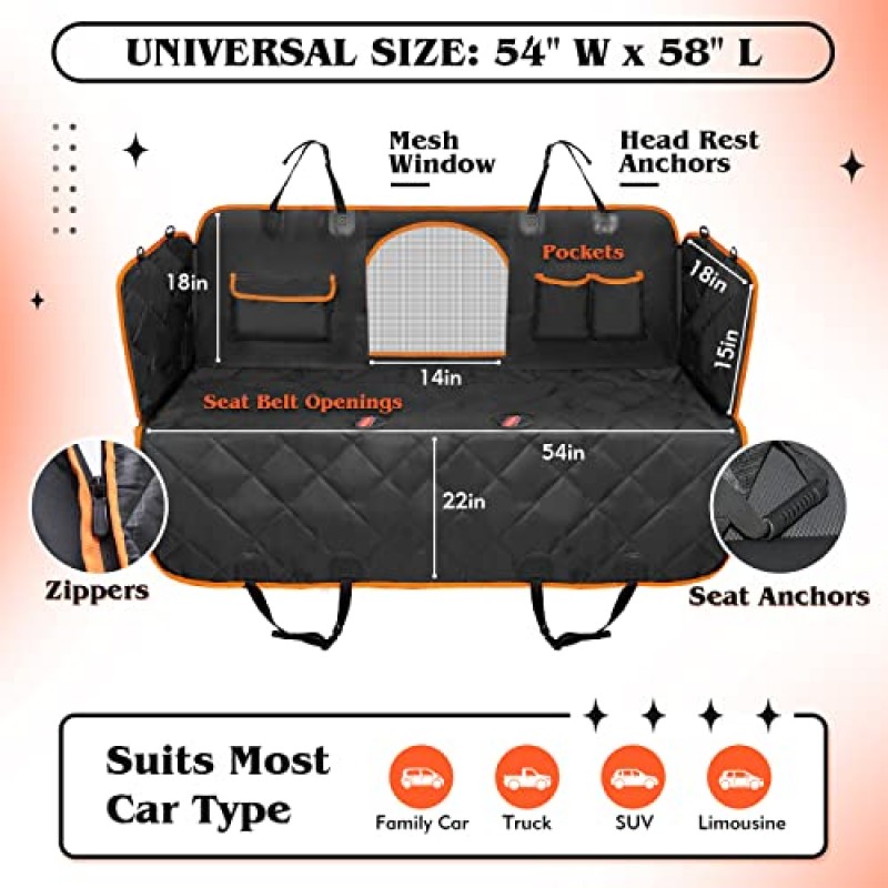자동차용 Nobleza 개 해먹, 메쉬 비주얼 윈도우가 있는 개를 위한 컨버터블 미끄럼 방지 방수 뒷좌석 시트 보호대, 자동차 뒷좌석용 긁힘 방지 후면 애완 동물 시트 커버, 54*58인치