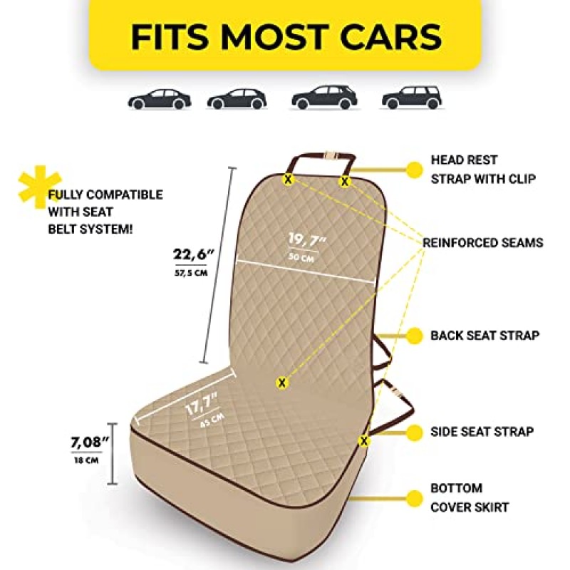 5 STARS UNITED 자동차용 앞좌석 개 커버 - 먼지, 진흙 및 모피에 대한 내구성이 뛰어난 베이지 방수 보호 장치 - 자동차, 트럭 및 SUV용 개용 긁힘 방지 미끄럼 방지 패딩 누빔 앞시트 커버