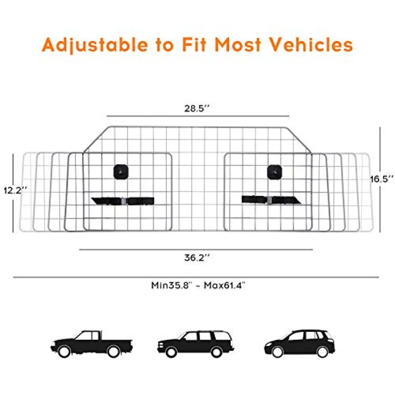 SUV 자동차 및 차량용 Adakiit 개 배리어, 조정 가능한 애완 동물 배리어 자동차 게이트 범용 맞춤 철망 개 자동차 가드 - 개 애완 동물 SUV를 위한 자동차 분배기