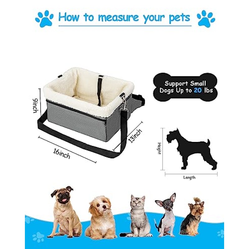 작은 개를 위한 UNICITII 개 카시트-개를 위한 높은 애완견 개 부스터 시트, 클립 온 안전 끈 조절 가능한 애완 동물 여행 시트가 있는 제기 개 전망대 카시트