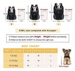 WOYYHO 애완견 캐리어 배낭 강아지 여행용 캐리어 프론트 팩 소형견용 통기성 헤드아웃 배낭 캐리어 고양이 토끼(L(최대 14lbs), 검정색)