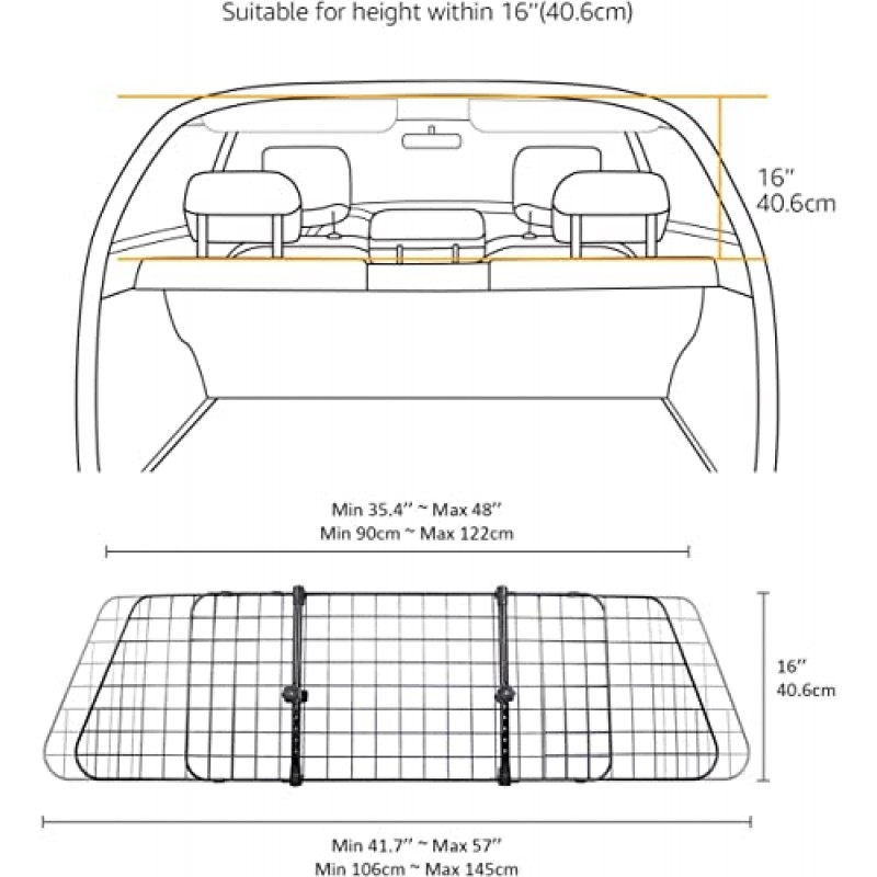 Amazon Basics 조절식 개 차량용 배리어 - 16인치, 블랙
