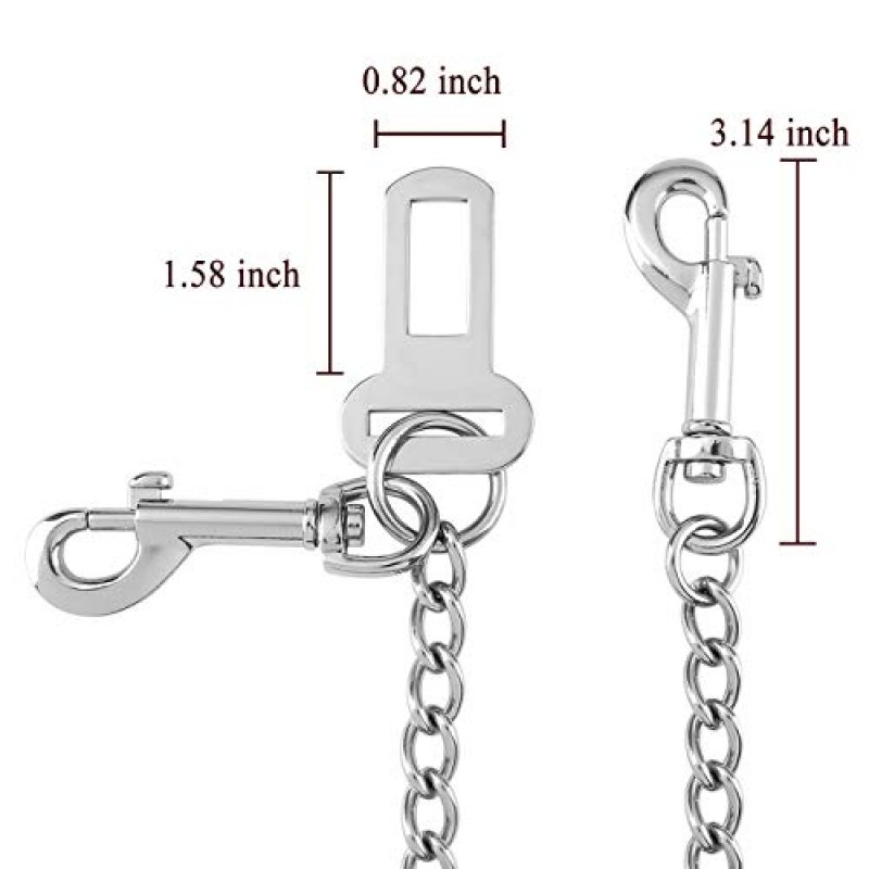 Mogoko 스테인레스 스틸 씹지 않는 개 자동차 안전 벨트, 애완 동물 차량 안전 구속 케이블, 이중 클립 및 래치 부착 장치가있는 헤비 듀티 대형 개 개 자동차 가죽 끈 스트랩 -33 인치