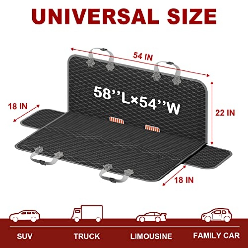 뒷좌석용 개 자동차 시트 커버, Yagud 100% 방수, 600D 긁힘 방지 및 미끄럼 방지 개 시트 커버 보호대, SUV, 트럭 및 세단용 세척 가능, 누비질 애완 동물 벤치 커버, 다크 블랙