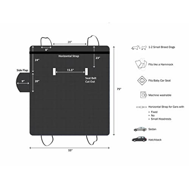 아마존 베이직 애완동물용 방수 자동차 등받이 시트 커버 보호대 - 56 x 47, 블랙