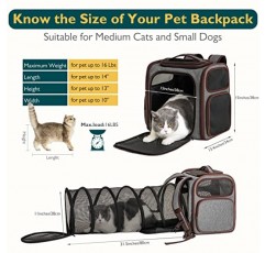 고양이 배낭 캐리어 확장형 애완동물 캐리어 작은 개를 위한 배낭 접이식 터널이 있는 대형 공간 가방 항공사 승인 야외 여행용 새끼 고양이 강아지 하이킹 최대 17파운드 적합 브라운&그레이