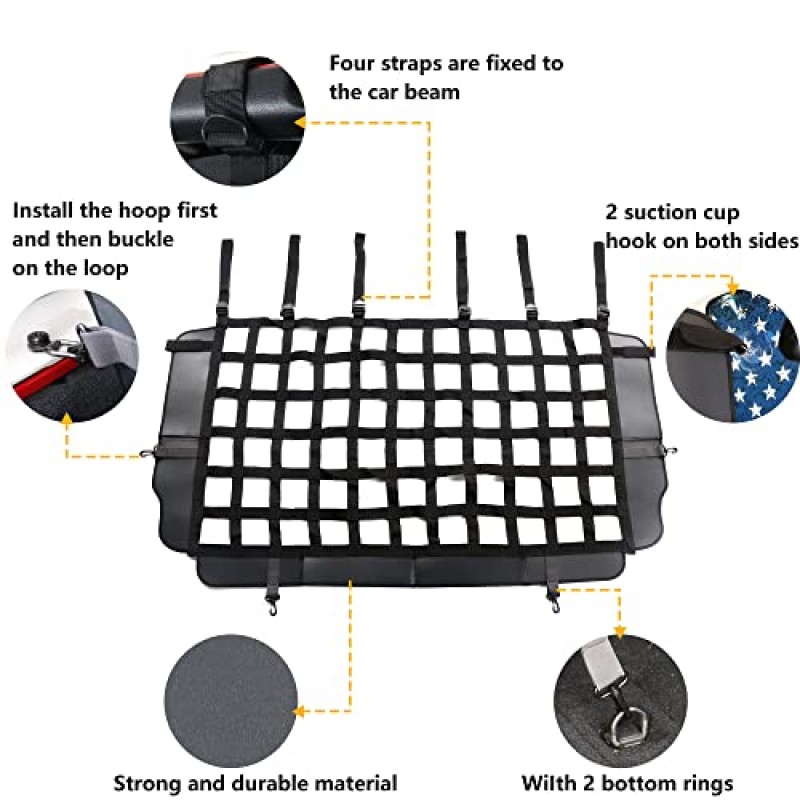 지프 랭글러 JK JL 2 도어 4 도어 2007-2022, 뒷좌석 격리 네트, 설치 용이, 업데이트 버전 용 BESTAOO 애완 동물 네트 차량 안전 메쉬 도그 배리어