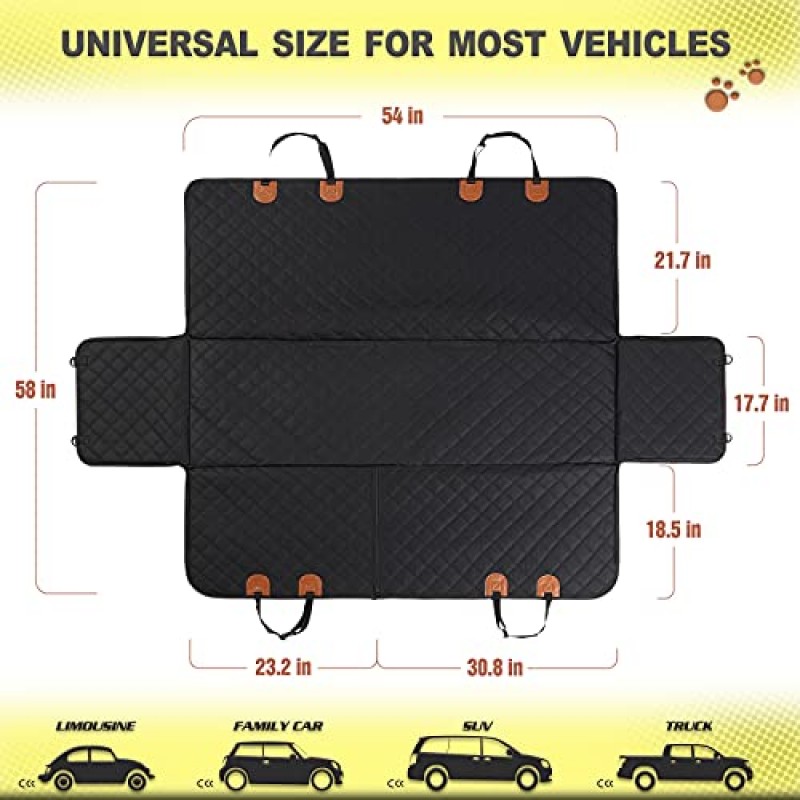 애완 동물을 위한 Knodel 100% 방수 자동차 시트 커버, 개 해먹, 헤비 듀티 스크래치 방지 애완 동물 뒷 시트 커버, 자동차, 트럭 및 SUV용 지퍼가 달린 측면 플랩 (검은색)