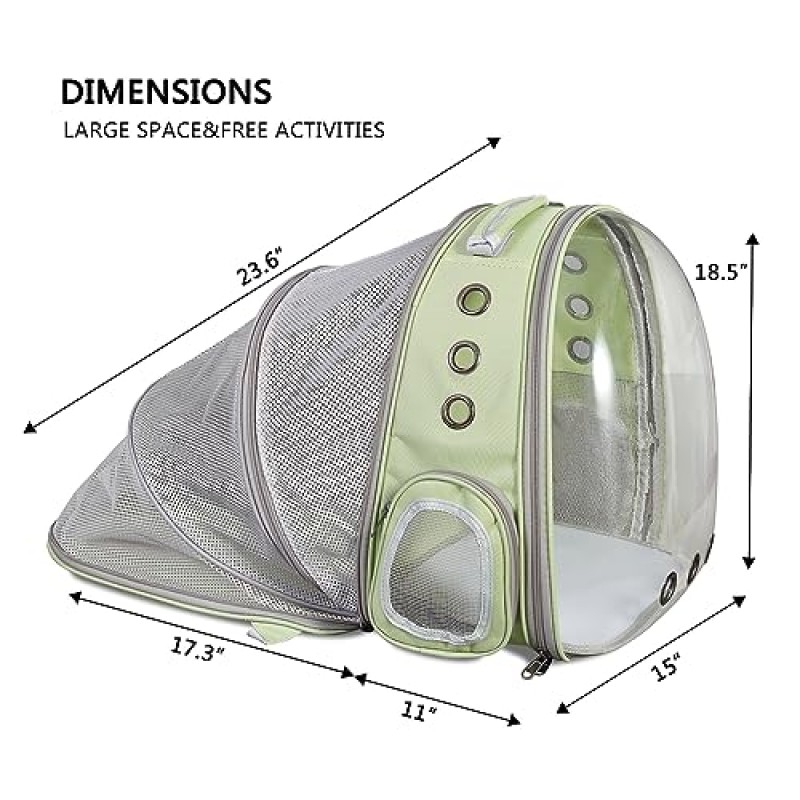 고양이 배낭 캐리어 버블 확장형 접이식 통기성 애완동물 캐리어 대형 대형 고양이용 개 캐리어 배낭 하이킹, 여행, 캠핑, 최대 22파운드(밝은 녹색)