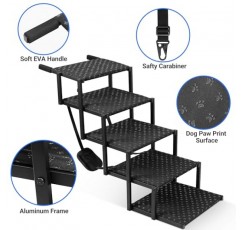 자동차용 Niubya 개 경사로, 자동차, SUV, 트럭용 휴대용 접이식 개 계단, 미끄럼 방지 표면이 있는 대형견용 경량 애완 동물 경사로, 강화된 개 계단은 최대 200lb, 5단계를 지원합니다.