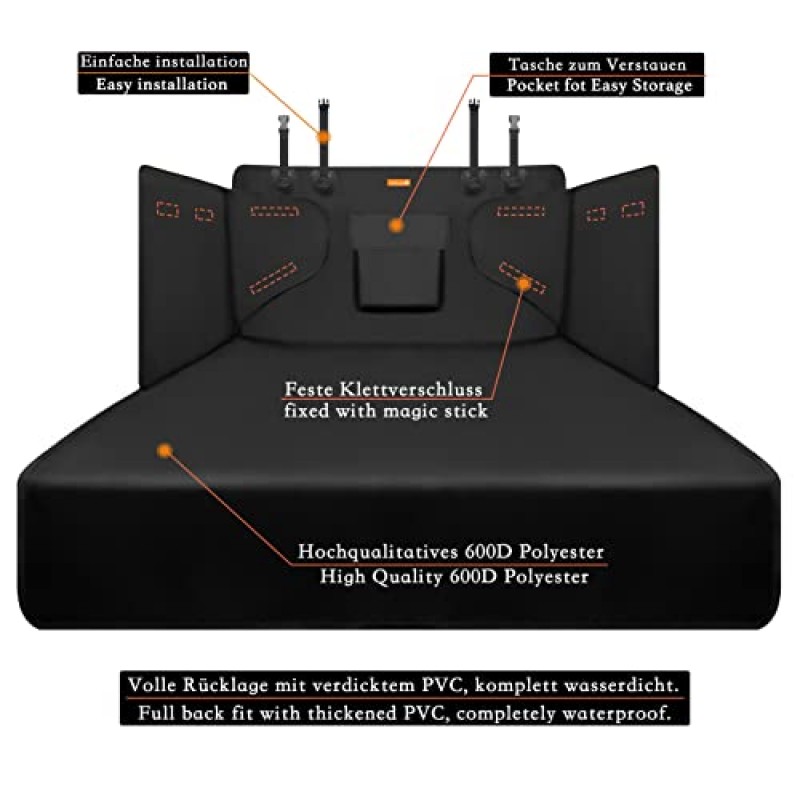Alfheim 자동차 부츠 라이너 보호대 - 미끄럼 방지 방수 애완견 뒷좌석 커버 - 내구성이 뛰어난 세척 가능한 화물 커버 매트 여행, 중소형 자동차 트럭 SUV용 범용(검은색)