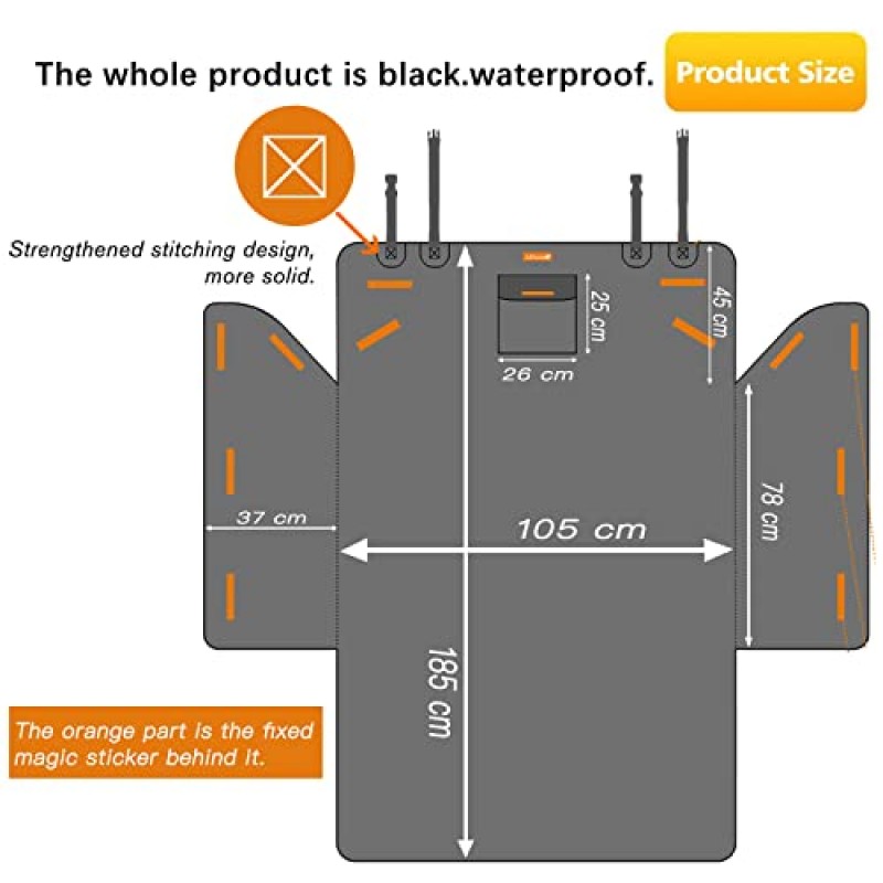Alfheim 자동차 부츠 라이너 보호대 - 미끄럼 방지 방수 애완견 뒷좌석 커버 - 내구성이 뛰어난 세척 가능한 화물 커버 매트 여행, 중소형 자동차 트럭 SUV용 범용(검은색)