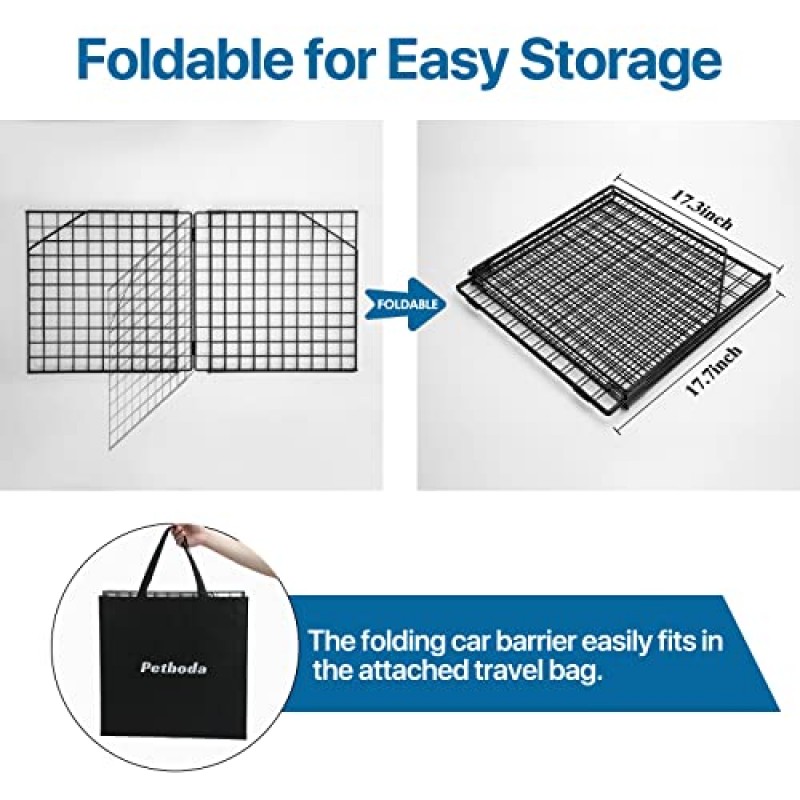 SUV 트렁크 화물 공간을 위한 Petboda 개 차량 배리어, 개를 뒤에 보관할 수 있는 접이식 및 조절 가능한 차량 분배기 및 화물 게이트(특허 디자인)