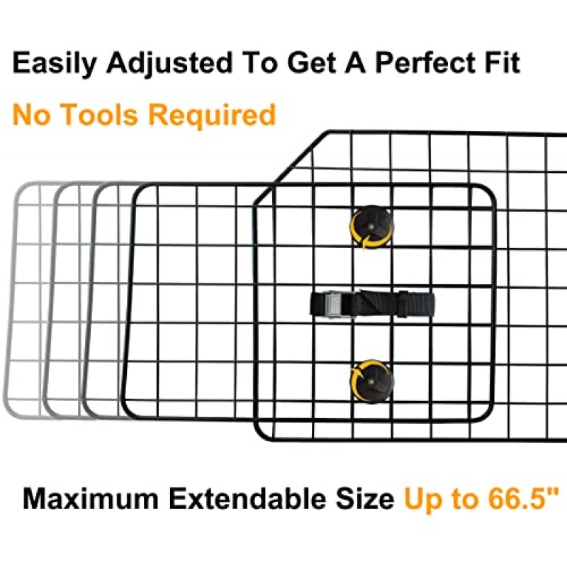 NOAMOO 38-66.5 인치 SUV, 밴, 차량용 개 자동차 배리어, 조정 가능한 대형 애완 동물 배리어, 범용 맞춤 헤비듀티 철망 개 가드, 트럭 화물 구역용 애완 동물 디바이더 게이트, 안전 자동차 디바이더
