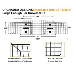 NOAMOO 38-66.5 인치 SUV, 밴, 차량용 개 자동차 배리어, 조정 가능한 대형 애완 동물 배리어, 범용 맞춤 헤비듀티 철망 개 가드, 트럭 화물 구역용 애완 동물 디바이더 게이트, 안전 자동차 디바이더