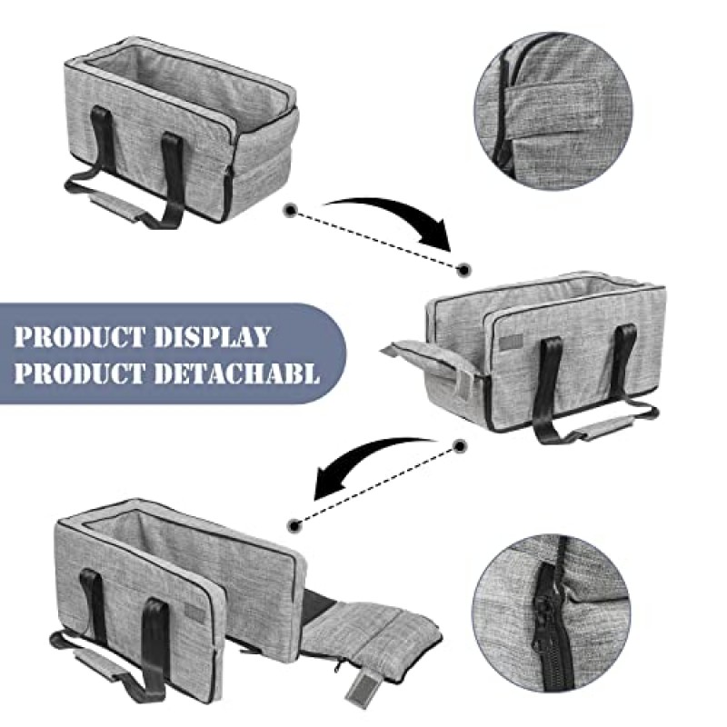 접이식 개 카시트, 소형/중형 애완동물 부스터 시트, 강아지 자동차 제어 콘솔 시트, 여행 휴가용 휴대용 개 서식지 침대, 자동차 애완동물 둥지(회색)