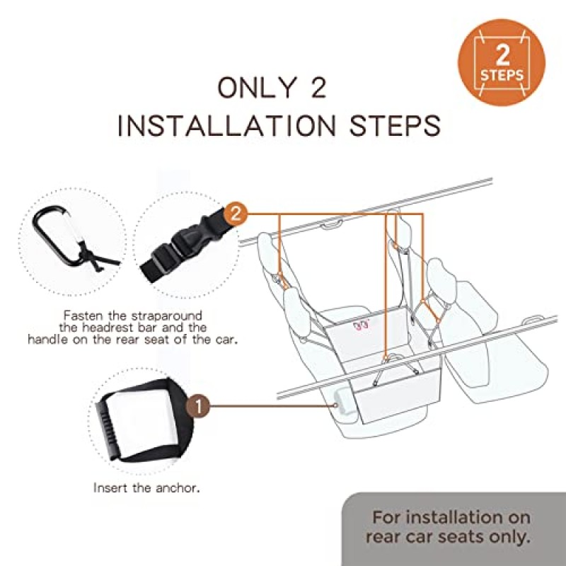 njnj 뒷좌석용 카시트 커버 - 자동차용 방수 하프 해먹, 긁힘 방지 애완동물 뒷좌석 보호 장치, 소형, 중형 및 대형견용 내구성, 미끄럼 방지 부스터