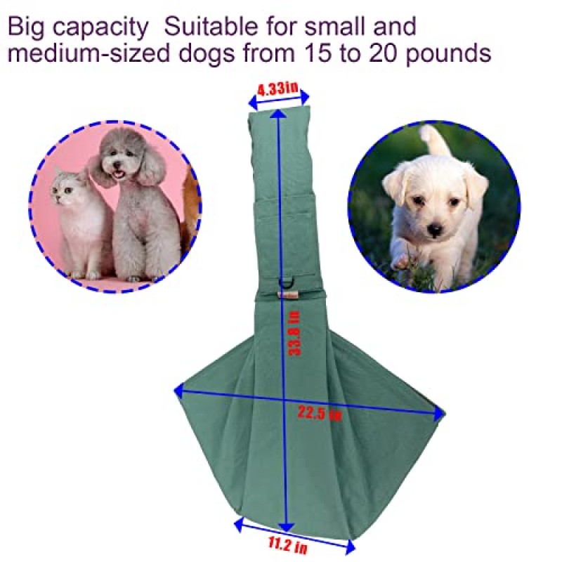 Haevbiee 애완 동물 슬링 백 민트 컬러 캔버스 강아지 캐리어 조절 가능한 스트랩과 부드러운 면 원단이 있는 애완 동물 캐리어 핸즈프리 개 슬링 백…
