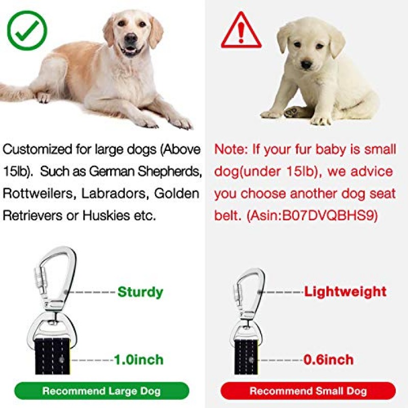 소형/중형/대형견 차량용 iBuddy 개 안전 벨트, 이중 안전 볼트 후크 및 차량용 탄성 내구성 나일론 개 안전 벨트가 있는 개 하네스용 조정 가능한 애완 동물 안전 벨트