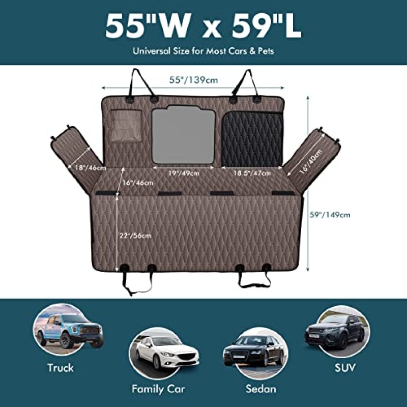 뒷좌석용 Chumajor 업그레이드 개 카시트 커버, 5-in-1 방수 애완동물 카시트 커버 뒷좌석, 600D 메쉬 창이 있는 SUV용 긁힘 방지 미끄럼 방지 내구성 개 해먹-55