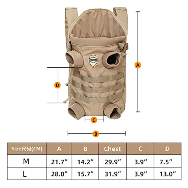 FLAdorepet 개 캐리어 전술 배낭, 부드러운 핸즈프리 다리 아웃 애완 동물 앞 고양이 개 캐리어 배낭 야외 여행 하이킹 캠핑을 위한 여행 가방 - 항공사 승인(대형, 카키색)