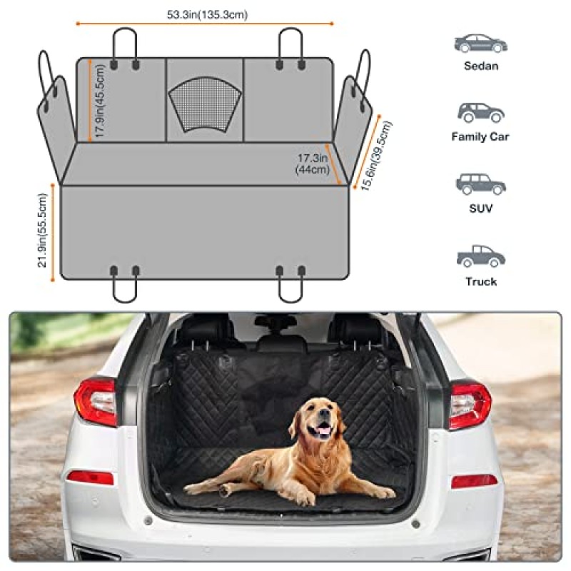 메쉬 창이 있는 Avont 방수 방지 스크래치 개 시트 커버, 애완 동물을 위한 내구성이 뛰어난 벤치 뒷 시트 커버, SUV 트럭 지프용 미끄럼 방지 개 해먹 - 블랙