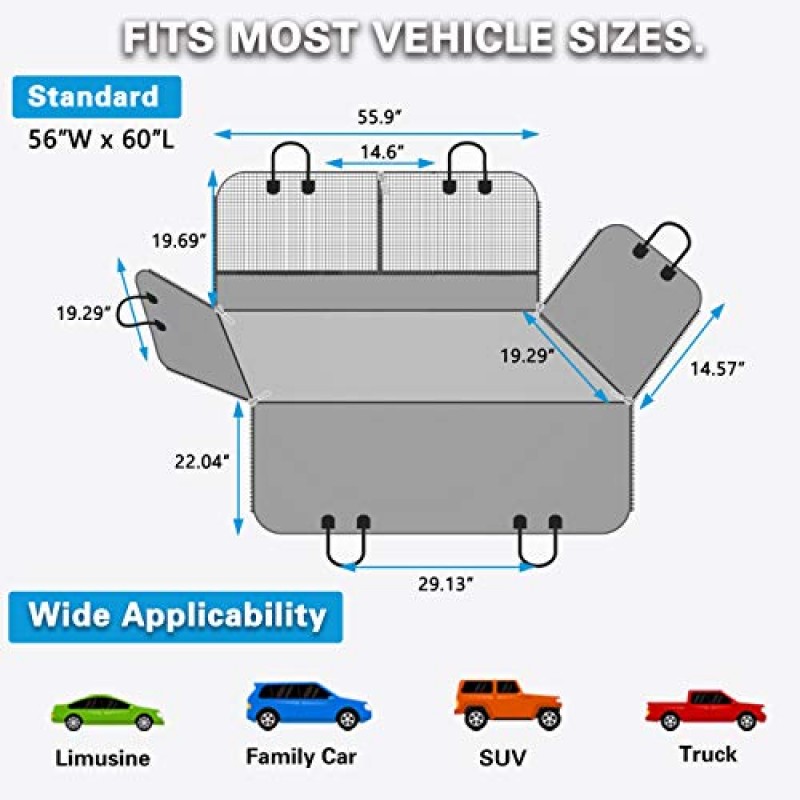 Vailge 방수, 시각적 메쉬가있는 자동차 용 스크래치 방지 개 시트 커버, 미끄럼 방지 개 자동차 해먹 컨버터블 애완 동물 시트 커버 자동차 SUV 트럭 보호대, 표준