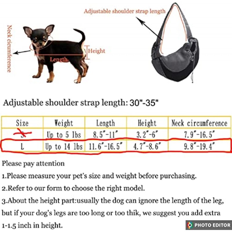 대형 사이즈 - 개 슬링 캐리어, 고양이 슬링 캐리어, 통기성 메쉬, 조절 가능한 스트랩, 블루 액센트 색상, 최대 14파운드의 애완동물