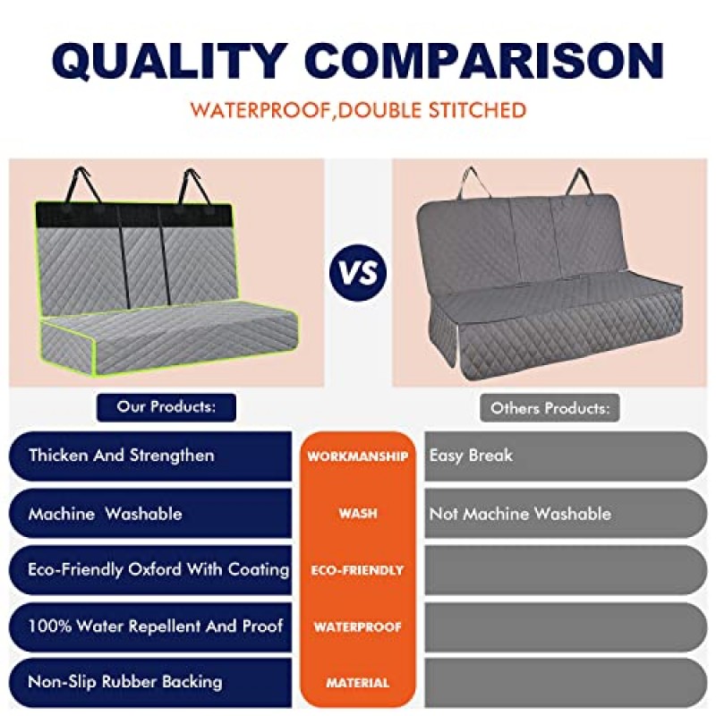 JTPAWS 뒷좌석 카시트 커버, 고급 방수 및 미끄럼 방지 뒷좌석 보호대, 중형 대형견이 포함된 뒷좌석용 개 카시트 커버 여행용 액세서리 자동차, 트럭, SUV용 애완동물 안전 벨트(회색+녹색)