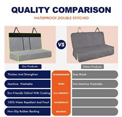 JTPAWS 뒷좌석 카시트 커버, 고급 방수 및 미끄럼 방지 뒷좌석 보호대, 중형 대형견이 포함된 뒷좌석용 개 카시트 커버 여행용 액세서리 자동차, 트럭, SUV용 애완동물 안전 벨트(회색+녹색)