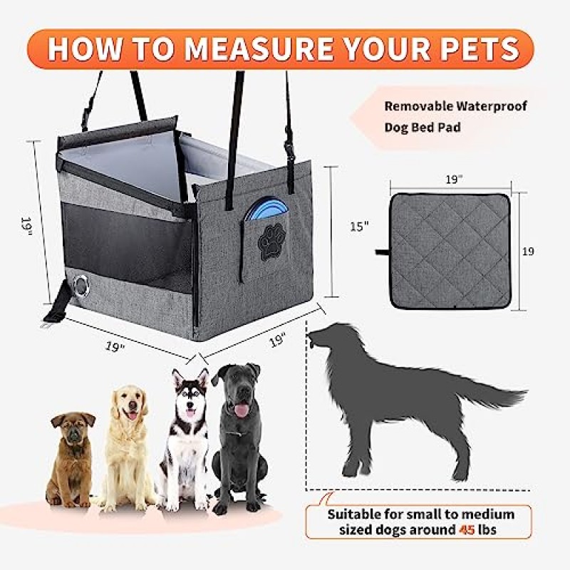 중형견용 반려견 카시트, 차량용 반려견 시트, 방수, 안정성, 청소 용이, 접이식 반려견 카 부스터 시트, 여행용 반려견을 위한 필수 카시트입니다.