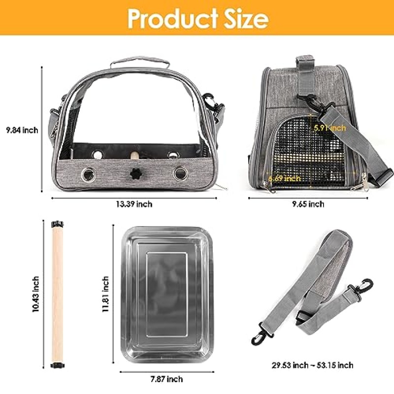 스테인레스 스틸 플레이트가있는 농어 앵무새 배낭 캐리어가있는 새 여행 캐리어 새장 액세서리 용 휴대용 애완 동물 캐리어 가방 Budgie Conure Cockatiel 용 투명한 여행 캐리어 케이지