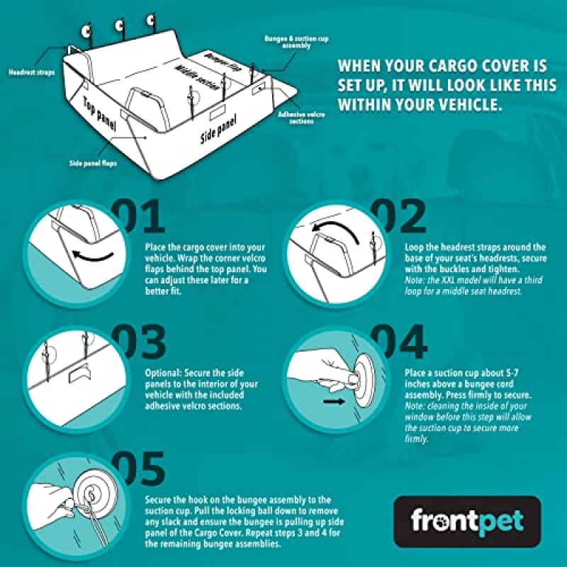 반려견용 FrontPet 카고 커버, SUV용 방수 애완동물 카고 라이너 시트 매트 범퍼 플랩 프로텍터가 있는 세단 밴, 미끄럼 방지, 뒷좌석 커버, 트렁크 라이너 유니버설 핏(X-대형/회색)