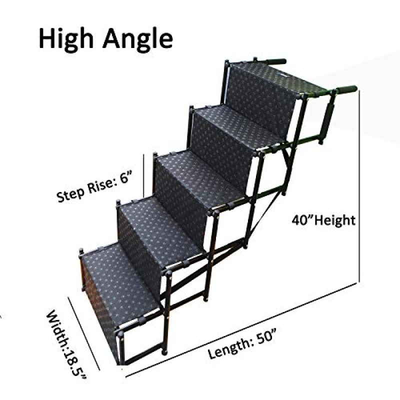 브랜드가 없는 업그레이드된 개 계단, 금속 프레임 접이식 대형 개 계단, 자동차, SUV 및 높은 침대용 경량 휴대용 애완 동물 사다리 램프, 5단계
