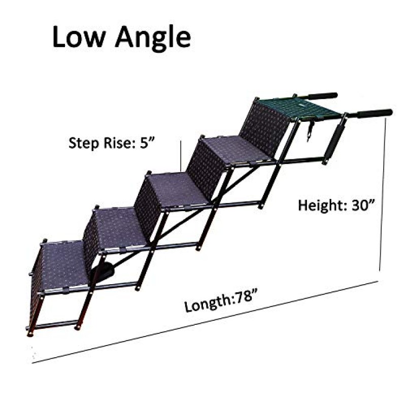 브랜드가 없는 업그레이드된 개 계단, 금속 프레임 접이식 대형 개 계단, 자동차, SUV 및 높은 침대용 경량 휴대용 애완 동물 사다리 램프, 5단계