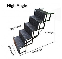 브랜드가 없는 업그레이드된 개 계단, 금속 프레임 접이식 대형 개 계단, 자동차, SUV 및 높은 침대용 경량 휴대용 애완 동물 사다리 램프, 5단계