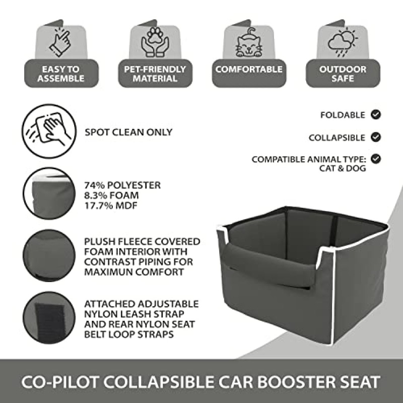 CO-PILOT 개 카시트, 소형견용 접이식 개 부스터 시트, 개 카 하네스