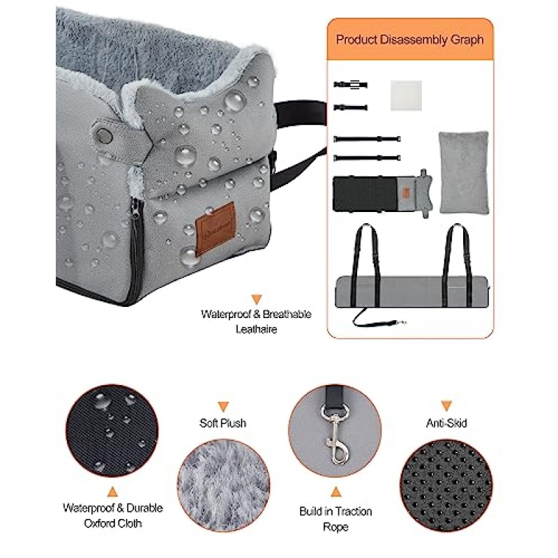 센터 콘솔용 Colarlemo 개 카시트 - 휴대용 콘솔 개 카시트 개 고양이 부스터 시트 자동차 팔걸이 포함 안전 ​​테더 개 고양이를 위한 완벽한 카시트