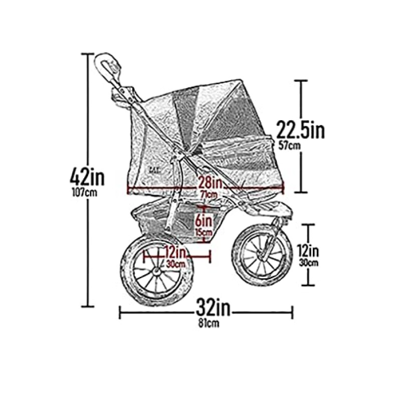 애완동물 기어 No-Zip AT3 고양이/개용 애완동물 유모차, 지퍼 없는 출입, 한 손으로 쉽게 접기, 조깅 타이어, 탈착식 라이너, 컵 홀더 + 보관 바구니, 1개 모델, 2가지 색상