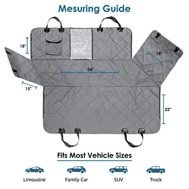 PAWBEE 강아지 카시트 커버 - 미끄럼 방지 긁힘 방지 강아지 카시트 커버 - 애완동물용 방수 뒷좌석 커버 - SUV, 트럭, 전면 메쉬 창이 있는 자동차 애완동물 해먹 - 강아지용 대형 카시트 커버