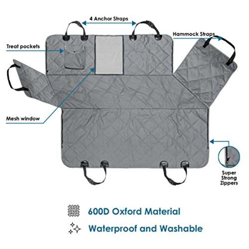 PAWBEE 강아지 카시트 커버 - 미끄럼 방지 긁힘 방지 강아지 카시트 커버 - 애완동물용 방수 뒷좌석 커버 - SUV, 트럭, 전면 메쉬 창이 있는 자동차 애완동물 해먹 - 강아지용 대형 카시트 커버
