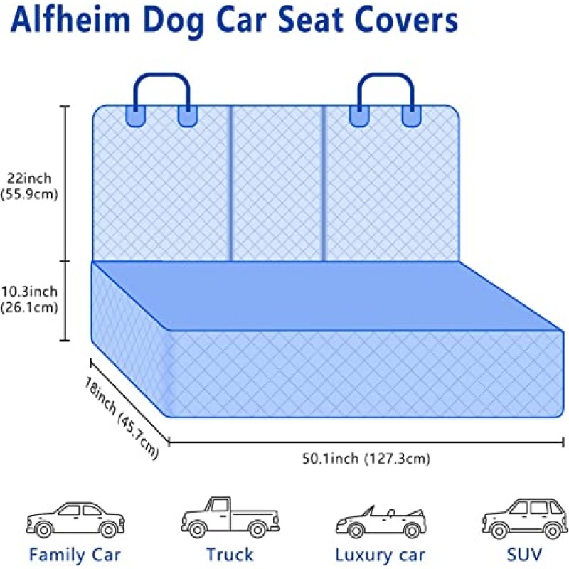 Alfheim 개 자동차 시트 커버, 대부분의 자동차에 적합한 범용, 방수 및 긁힘 방지 뒷 시트 커버, 미끄럼 방지 내구성 세척 가능 개 여행 해먹
