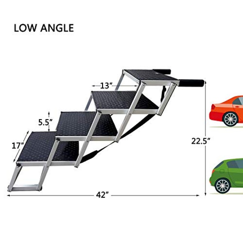 브랜드가 없는 알루미늄 개 자동차 계단, 높은 침대, 트럭 및 SUV를 위한 휴대용 대형 개 계단, 경량 접이식 애완 동물 사다리 경사로, 4단계