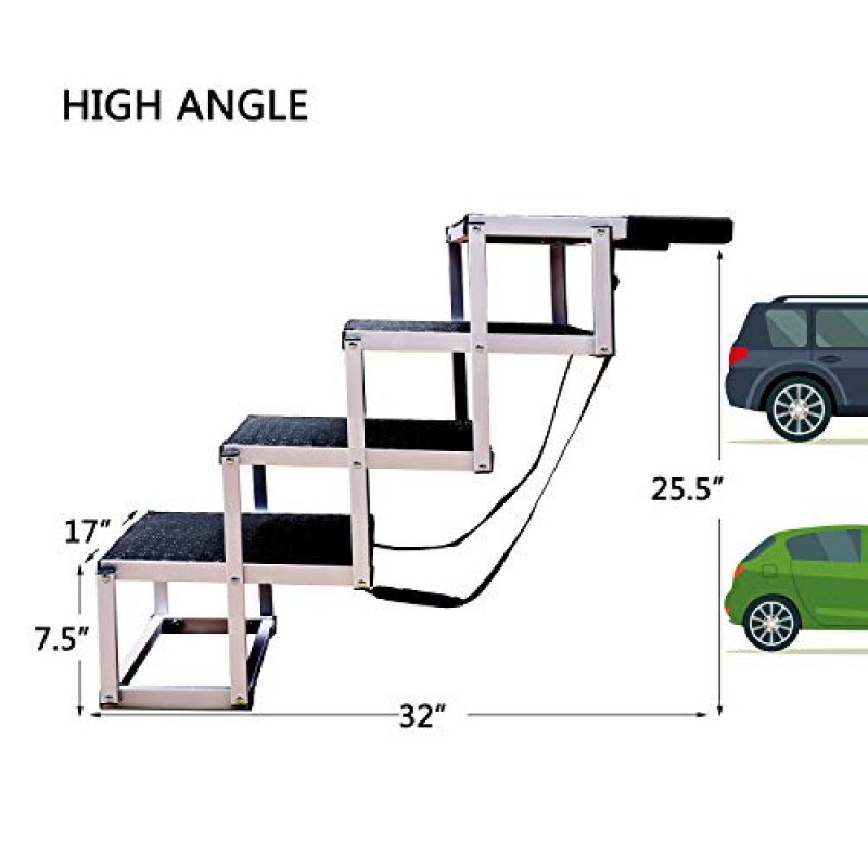 브랜드가 없는 알루미늄 개 자동차 계단, 높은 침대, 트럭 및 SUV를 위한 휴대용 대형 개 계단, 경량 접이식 애완 동물 사다리 경사로, 4단계