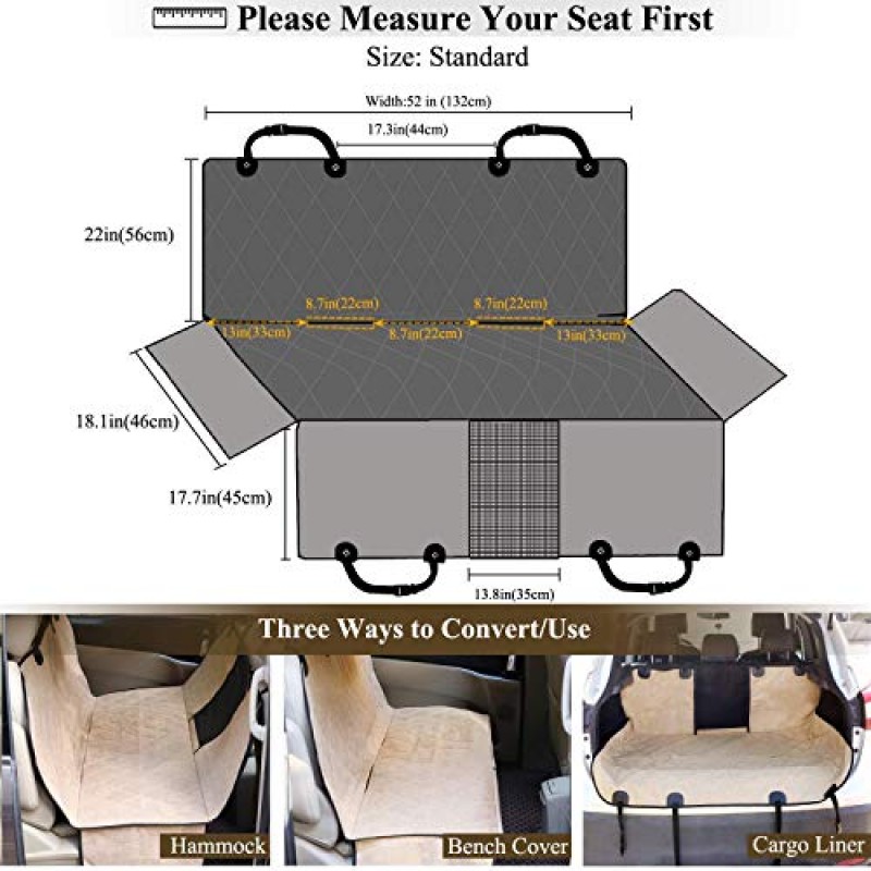 VIVAGLORY 강아지 카시트 커버, 해먹 시트 커버 메쉬 비주얼 윈도우(추가 스트랩 및 버클 포함), 방수 및 미끄럼 방지 자동차 뒷좌석 커버 벤치 시트 커버 및 트렁크 라이너로 변환, 헤더 카키 S