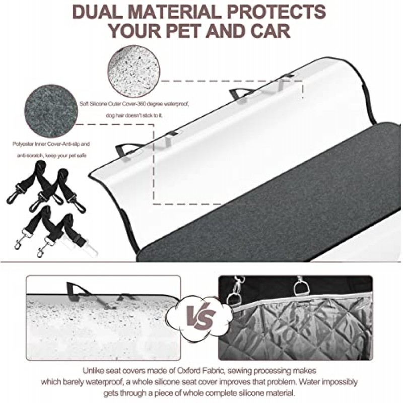 Pieviev 개용 더블 레이어 개 카시트 커버, 자동차, SUV, 트럭용 뒷좌석 개 커버, 애완 동물과 시트 쿠션을 안전하게 유지하기 위해 무취 및 무해함-L