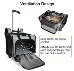 GJEASE Airline 승인 바퀴가 있는 확장형 애완동물 캐리어 배낭(대공간), 내구성 있는 손잡이와 유연한 바퀴가 있는 롤링 배낭, 통기성이 있고 내구성이 뛰어난 메쉬 패널(대부분의 비행기 승인)