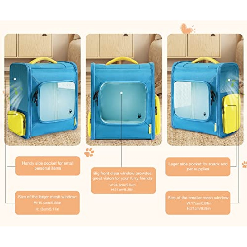 Mikimiuki 고양이 배낭 고양이와 소형견을 위한 통기성 애완동물 캐리어, 연한 하늘색